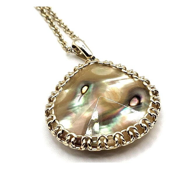 Teardrop Abalone Faceted Pendant Necklace 30in - Picture 2 of 5